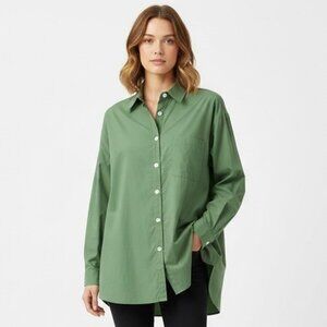 Shelter Cotton Shirt M Womens Green Oversized Button Front Slow Fashion Canada